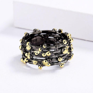 Unique Polka Dot Black Gold Ring Women;s 925 Silver Ladies Multi-layer Fashion Ring Set - The Jewellery Supermarket